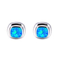 Blue/White Opal Square Stud Earrings - Bamos