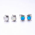 Blue/White Opal Square Stud Earrings - Bamos