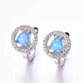 Blue/White Opal Triangle Hoop Earrings - Bamos