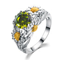 925 Sterling Silver Peridot Daisy Ring - Bamos