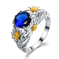 Blue Sapphire Daisy Ring(September Birthstone) - Bamos