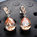 Women Champagne Topaz Ring Earrings Jewelry Set - Bamos