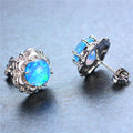 White & Blue Fire Opal Flower Stud Earrings - Bamos