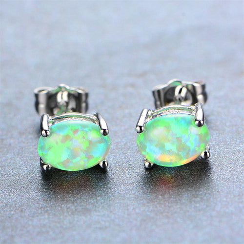 Green/Blue/White Opal Oval Stud Earrings - Bamos