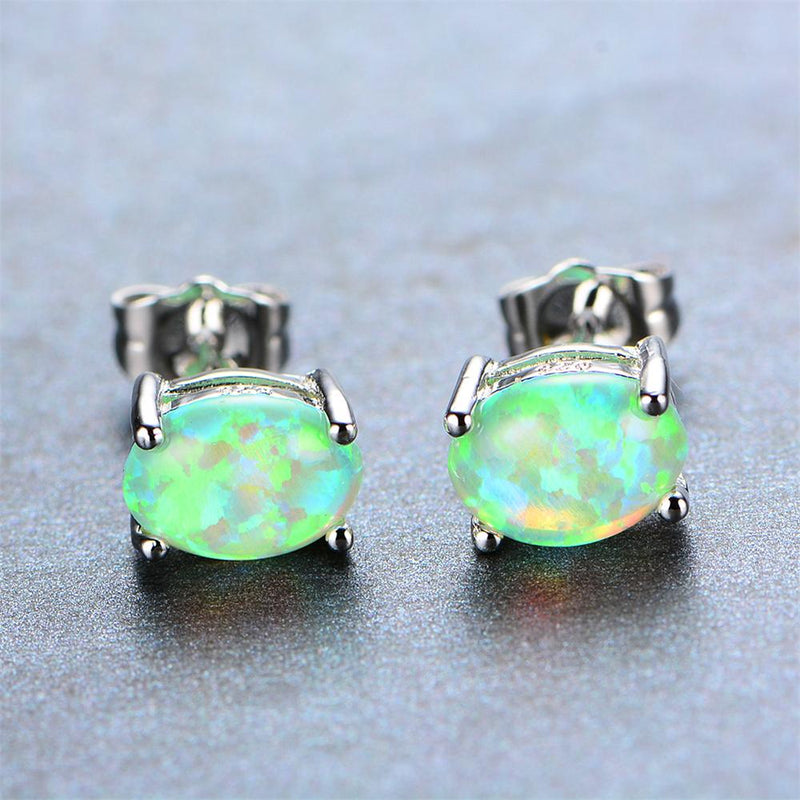 Green/Blue/White Opal Oval Stud Earrings - Bamos