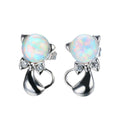 White/Blue Opal Cat Stud Earrings - Bamos