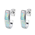 White/Blue Fire Opal Letter Stud Earrings - Bamos