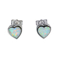 White & Blue Fire Opal Heart Stud Earrings - Bamos