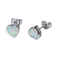 White & Blue Fire Opal Heart Stud Earrings - Bamos