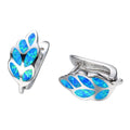 White/Blue Opal Leaves Hoop Earrings - Bamos