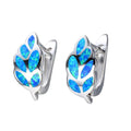 White/Blue Opal Leaves Hoop Earrings - Bamos