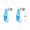 White/Blue Fire Opal Letter Stud Earrings - Bamos