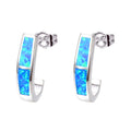 White/Blue Fire Opal Letter Stud Earrings - Bamos