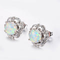 White & Blue Fire Opal Flower Stud Earrings - Bamos