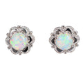 White & Blue Fire Opal Flower Stud Earrings - Bamos