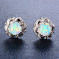White & Blue Fire Opal Flower Stud Earrings - Bamos