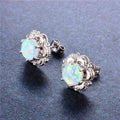 White & Blue Fire Opal Flower Stud Earrings - Bamos