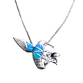Bird & Flower Pendant Necklace (Blue Fire Opal) - Bamos