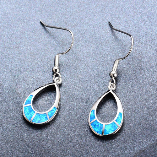 White/Blue Opal Water Drop Earrings - Bamos