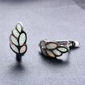 White/Blue Opal Leaves Hoop Earrings - Bamos