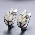 White/Blue Opal Leaves Hoop Earrings - Bamos