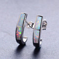 White/Blue Fire Opal Letter Stud Earrings - Bamos