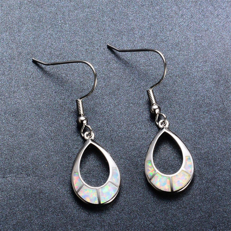 White/Blue Opal Water Drop Earrings - Bamos
