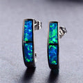 White/Blue Fire Opal Letter Stud Earrings - Bamos