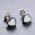 White & Blue Fire Opal Heart Stud Earrings - Bamos