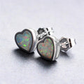 White & Blue Fire Opal Heart Stud Earrings - Bamos