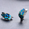 White/Blue Opal Leaves Hoop Earrings - Bamos