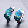 White/Blue Opal Leaves Hoop Earrings - Bamos