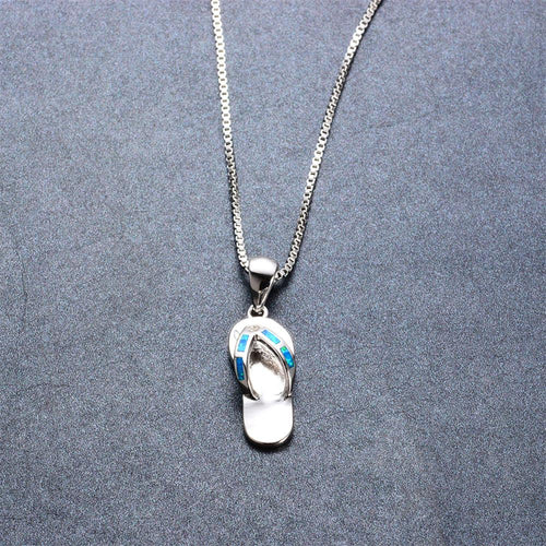 Slipper Pendant Necklace (Blue Fire Opal) - Bamos