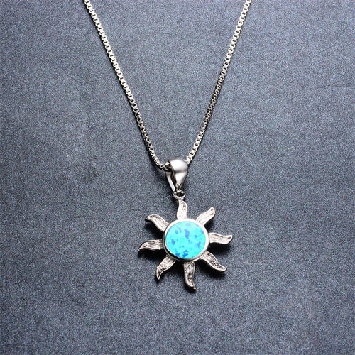 Sun Pendant Necklace ( Blue Fire Opal) - Bamos