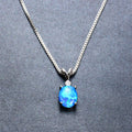 Simple Oval Pendant Necklace (Blue Fire Opal) - Bamos