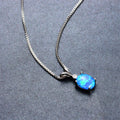Simple Oval Pendant Necklace (Blue Fire Opal) - Bamos