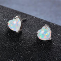 White/Blue/Green Opal Heart Stud Earrings - Bamos