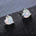 White/Blue/Green Opal Heart Stud Earrings - Bamos