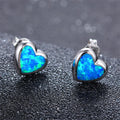 White & Blue Fire Opal Heart Stud Earrings - Bamos