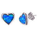White & Blue Fire Opal Heart Stud Earrings - Bamos