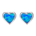 White & Blue Fire Opal Heart Stud Earrings - Bamos