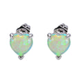 White/Blue/Green Opal Heart Stud Earrings - Bamos