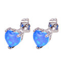 White/Blue/Green Opal Heart Stud Earrings - Bamos