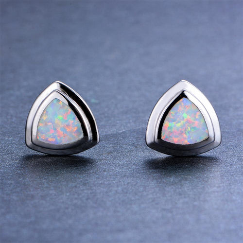 White/Blue Opal Triangle Stud Earrings - Bamos