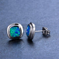 Blue/White Opal Square Stud Earrings - Bamos