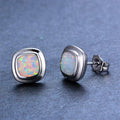 Blue/White Opal Square Stud Earrings - Bamos