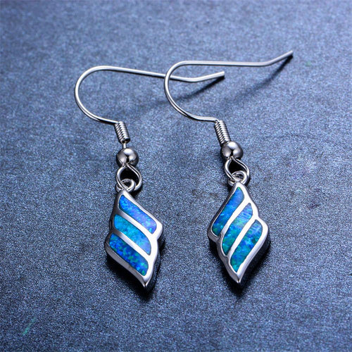 Blue/White Opal Dangle Earrings - Bamos
