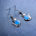 Blue/White Opal Cat Dangle Earrings - Bamos