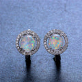 White/Blue Opal Round Hoop Earrings - Bamos
