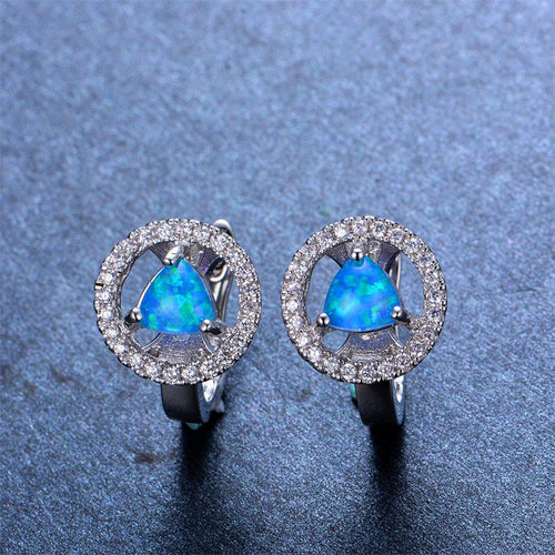 Blue/White Opal Triangle Hoop Earrings - Bamos
